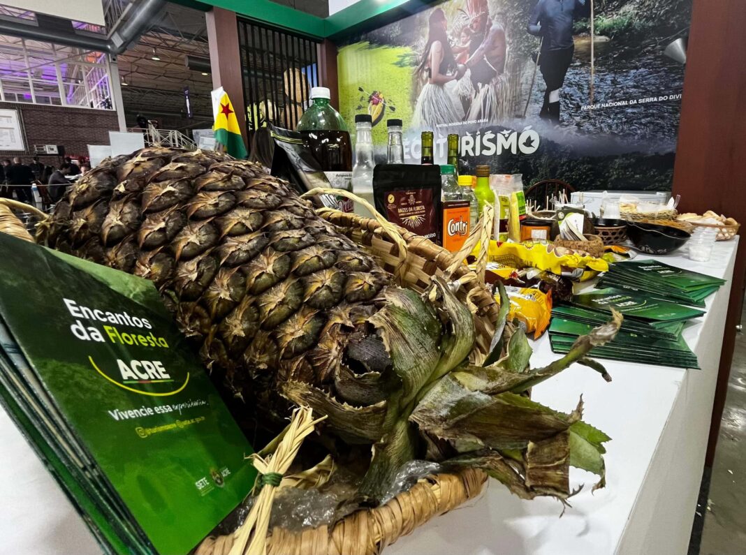 abacaxi-gigante-de-tarauaca-e-farofa-de-pirarucu-com-castanha-e-banana-comprida-impressionam-publico-no-estande-do-acre-na-festuris,-em-gramado