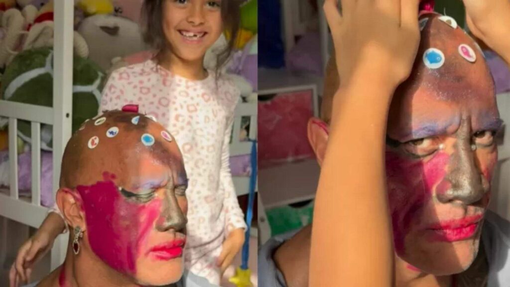 ator-dwayne-johnson,-o-‘the-rock’,-diverte-ao-ser-maquiado-pelas-filhas