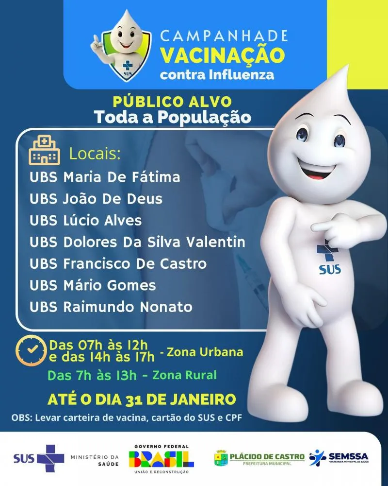 Prefeitura de Plácido de Castro amplia campanha de vacinação contra Influenza | Cidade AC News – Notícias do Acre