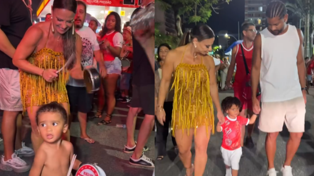 filho-de-viviane-araujo-encanta-tocando-tamborim-em-ensaio-de-rua-do-salgueiro