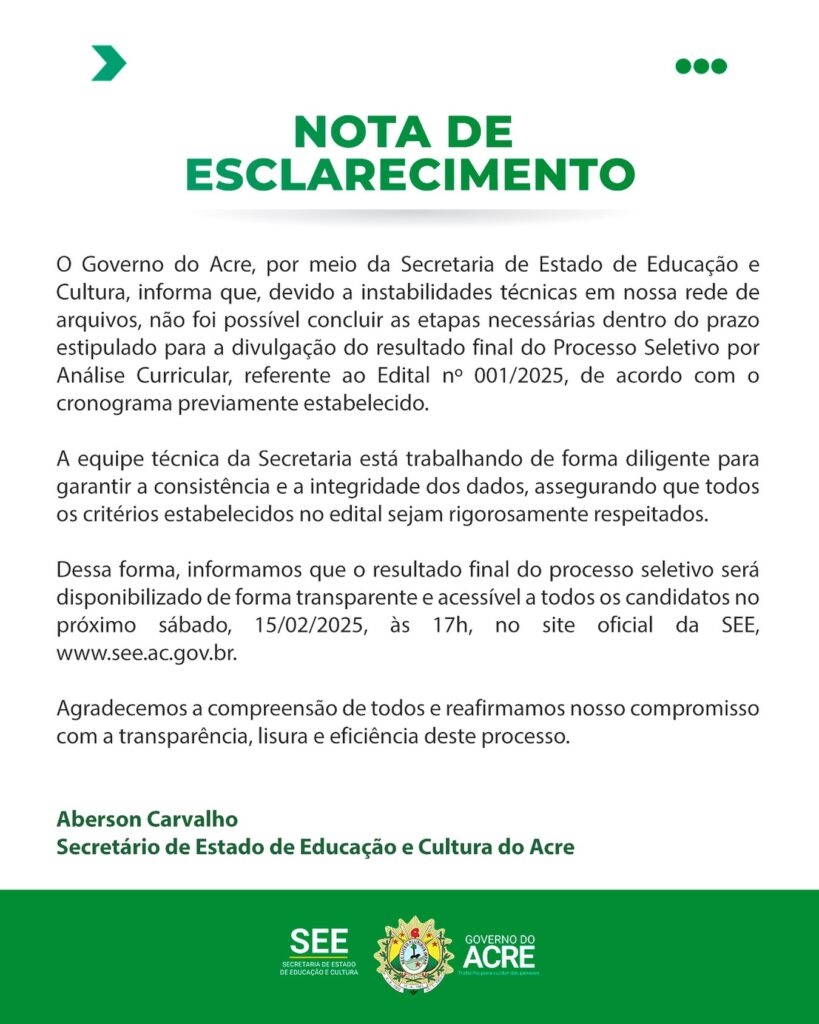 Nota de Esclarecimento | Cidade AC News – Notícias do Acre