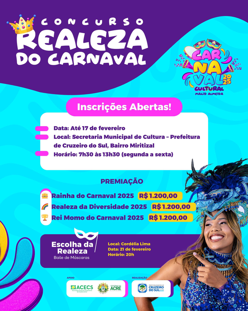 Prefeitura vai lançar o Carnaval 2025 com escolha da realeza em Cruzeiro do Sul | Cidade AC News – Notícias do Acre