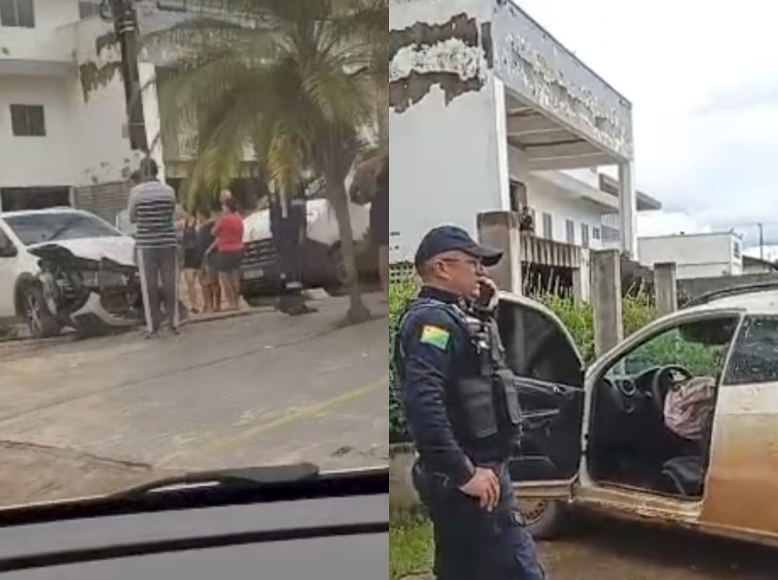 Carros colidem em cruzamento e um é lançado sobre calçada de hospital em Sena Madureira