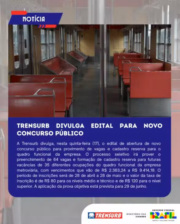 Divulgação Trensurb do concurso Público
