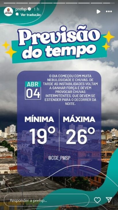 Previsão do tempo São Paulo