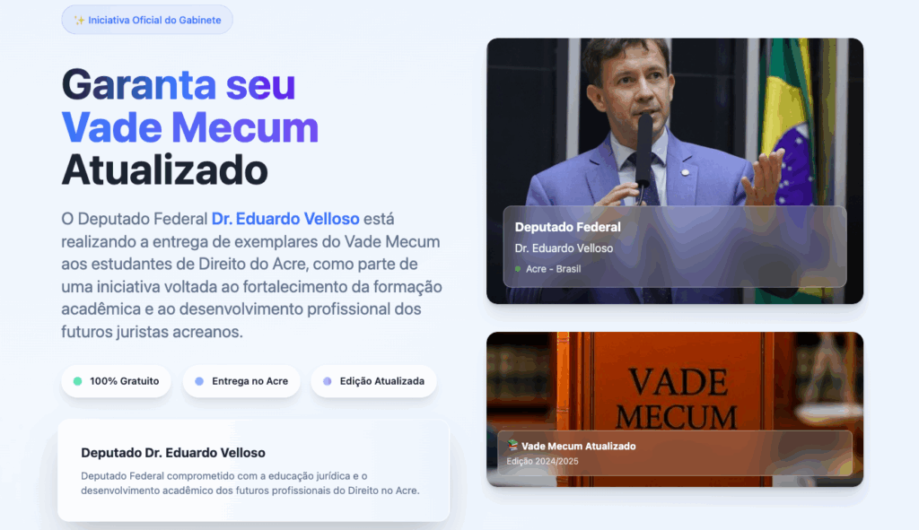 Vade Mecum 2025 distribuído por Eduardo Velloso a estudantes de Direito no Acre