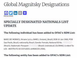 Lei Magnitsky Brasil sanções contra esposa de ministro do STF