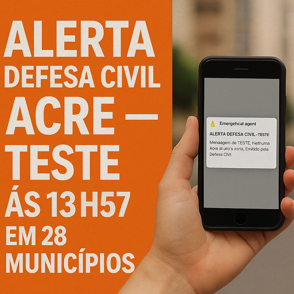 Defesa Civil Alerta Acre envia teste às 13h57 em 28 municípios