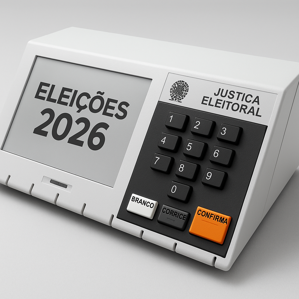 Urna eletrônica do TRE-AC com destaque para as Eleições 2026 no Acre
