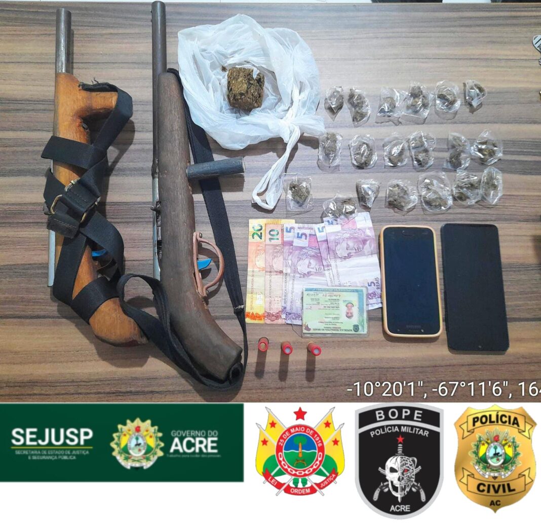 operacao-prende-suspeito,-apreende-menor-e-retira-armas-e-drogas-de-circulacao-no-interior-do-acre