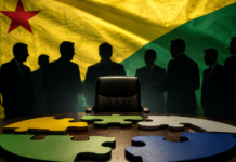 vice nas eleições do Acre reunião política com bandeira do Acre