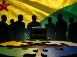 vice nas eleições do Acre reunião política com bandeira do Acre