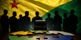 vice nas eleições do Acre reunião política com bandeira do Acre