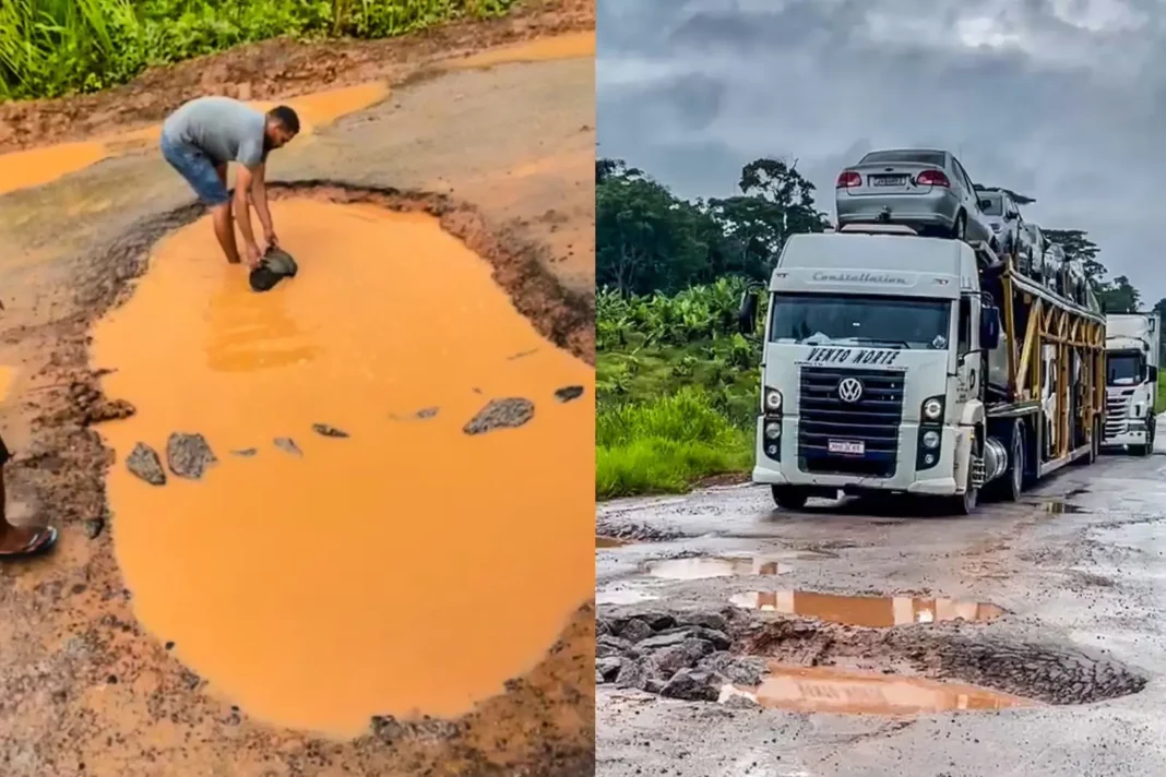 Caminhões trafegando pela BR 364 em trecho do Acre