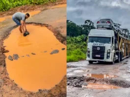Caminhões trafegando pela BR 364 em trecho do Acre