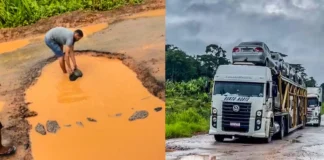 Caminhões trafegando pela BR 364 em trecho do Acre