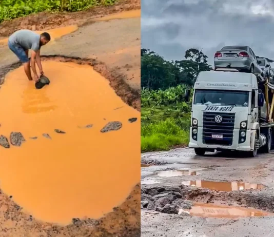 Caminhões trafegando pela BR 364 em trecho do Acre