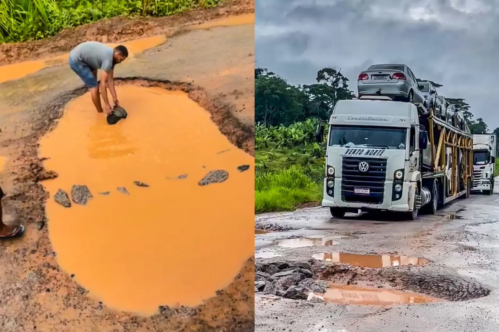 Caminhões trafegando pela BR 364 em trecho do Acre