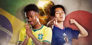 ogadores do Brasil comemoram vitória sobre o Japão pela Copa do Mundo de 2026.
