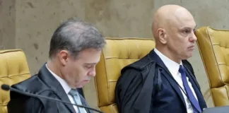 Ministros durante sessão extraordinária do STF sobre casos Moraes e Mendonça