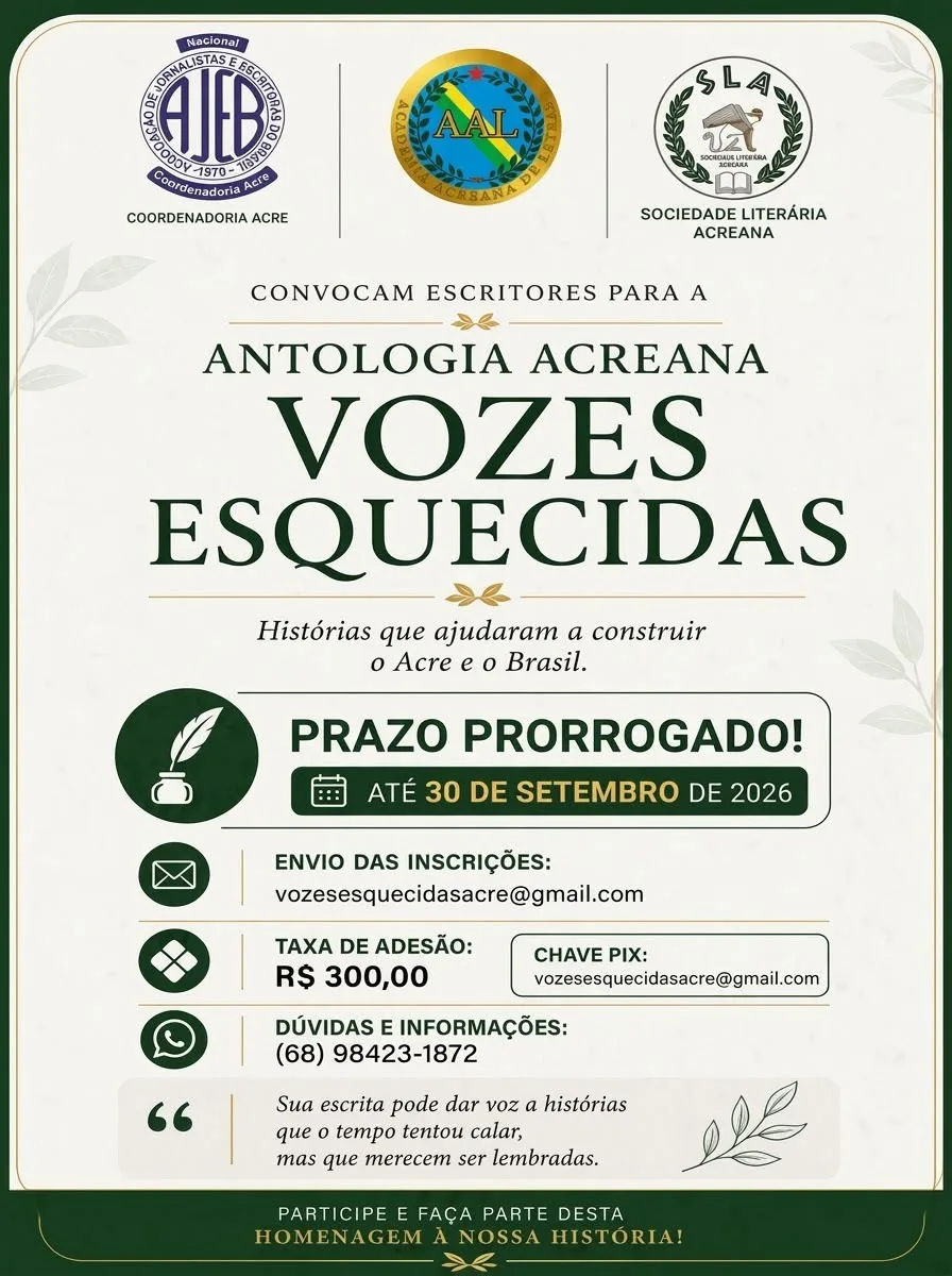 Antologia Vozes Esquecidas reúne histórias e memórias de personagens que contribuíram para a formação histórica e cultural do Acre. Antologia Vozes Esquecidas reúne histórias e memórias de personagens que contribuíram para a formação histórica e cultural do Acre.